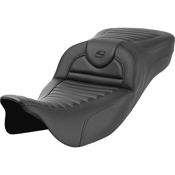 SADDLEMEN 0801-1818 808-07B-20500 Roadsofa™ Extended Reach Seat - without Backrest - Tuck-n-Roll - Carbon Fiber - FL '08-'23