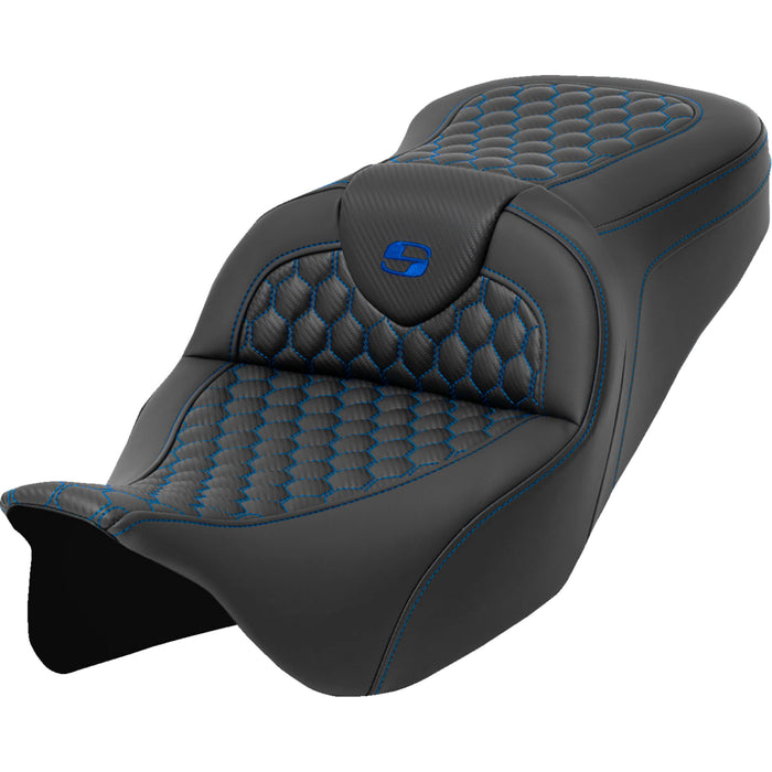 SADDLEMEN 0801-1640 A808-07B-189BLU Honeycomb Roadsofa™ Seat - Blue Stitch - without Backrest - FLH/FLT '08-'23