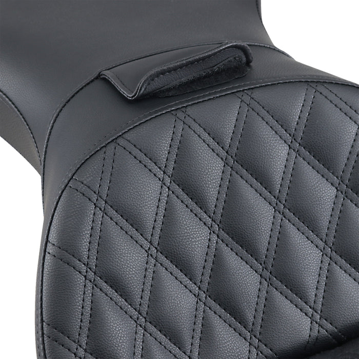 SADDLEMEN 0802-1077 800-23-030LS Explorer Seat - With Backrest - Lattice Stitched - Black - FLSTS