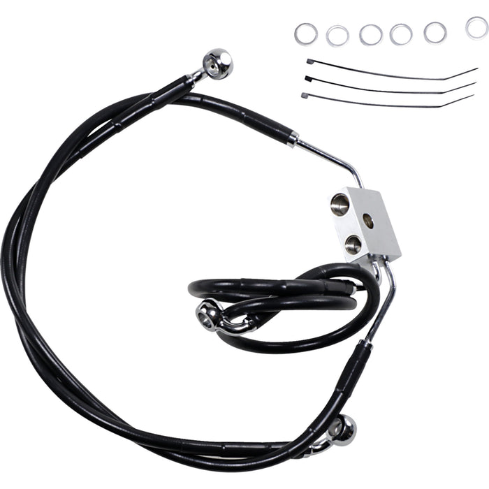 DRAG SPECIALTIES 1741-3826 Extended Length Black Vinyl Brake Line Kit Brake Line - Front - Black - +4" - FXDF '12-'17