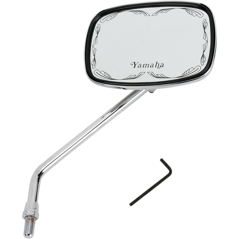 EMGO 2021774 20-21774 Die-Cast Scrolled Mirror Mirror - Die-Cast - Yamaha Scrolled - Side View - Rectangle - M10 x 1.25 (Left Hand) - Chrome