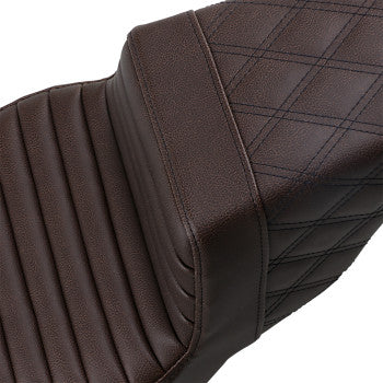 SADDLEMEN 0801-1245 808-07B-176BR Step-Up Seat - Front Tuck-n-Roll/Rear Lattice Stitch - Brown - FLH