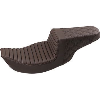 SADDLEMEN 0801-1290 808-07B-176BREX Extended Reach Step-Up Seat - Front Tuck-n-Roll/Rear Lattice Stitch - Brown - FLH