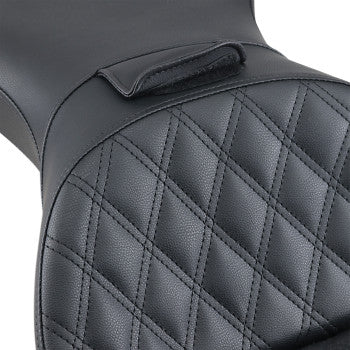 SADDLEMEN 0802-1077 800-23-030LS Explorer Seat - With Backrest - Lattice Stitched - Black - FLSTS