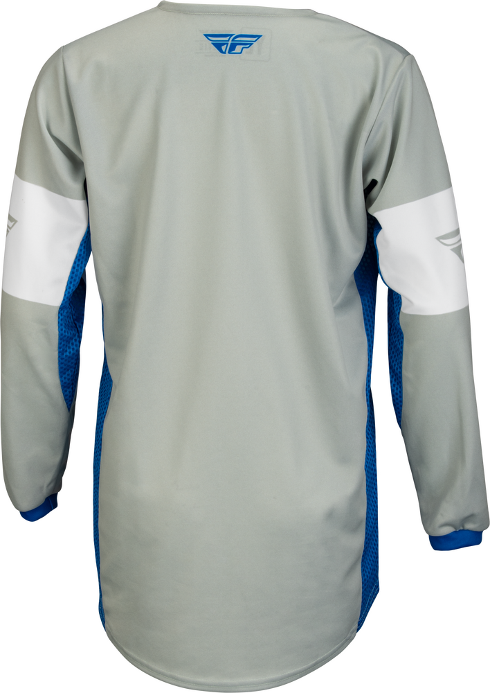 Fly Racing Youth Kinetic Khaos Jersey Light Grey Blue White YL