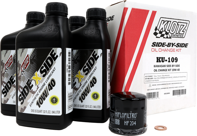 Klotz Oil Kawasaki SXS 4QT Synthetic OIL Change Kit - KU-109 Kawasaki 750 Teryx4 4x4 / 800 Teryx4 / Teryx / Teryx 4 1000 eS 2012-2024