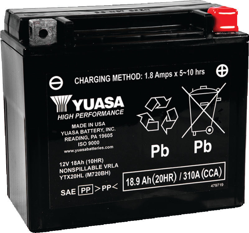 Yuasa Battery YUAM720BH Yuasa YTX20HL Maintenance Free AGM 12-Volt Battery - Photo - Primary
