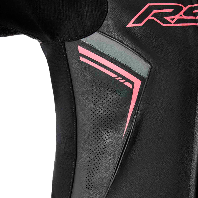 Rst 556-3626114 103626PNK-14 WOMENS S1 D3O LEATHER JACKET BLK/FLO PINK LG