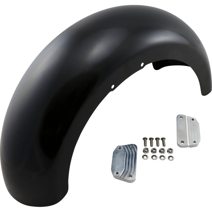 KLOCK WERKS 1401-0701 KWF-02-0510 Hugger Front Fender with Mounting Blocks for Softail/Dyna - Wrapper Fender Kit - w/ Satin Blocks - Steel - 18"