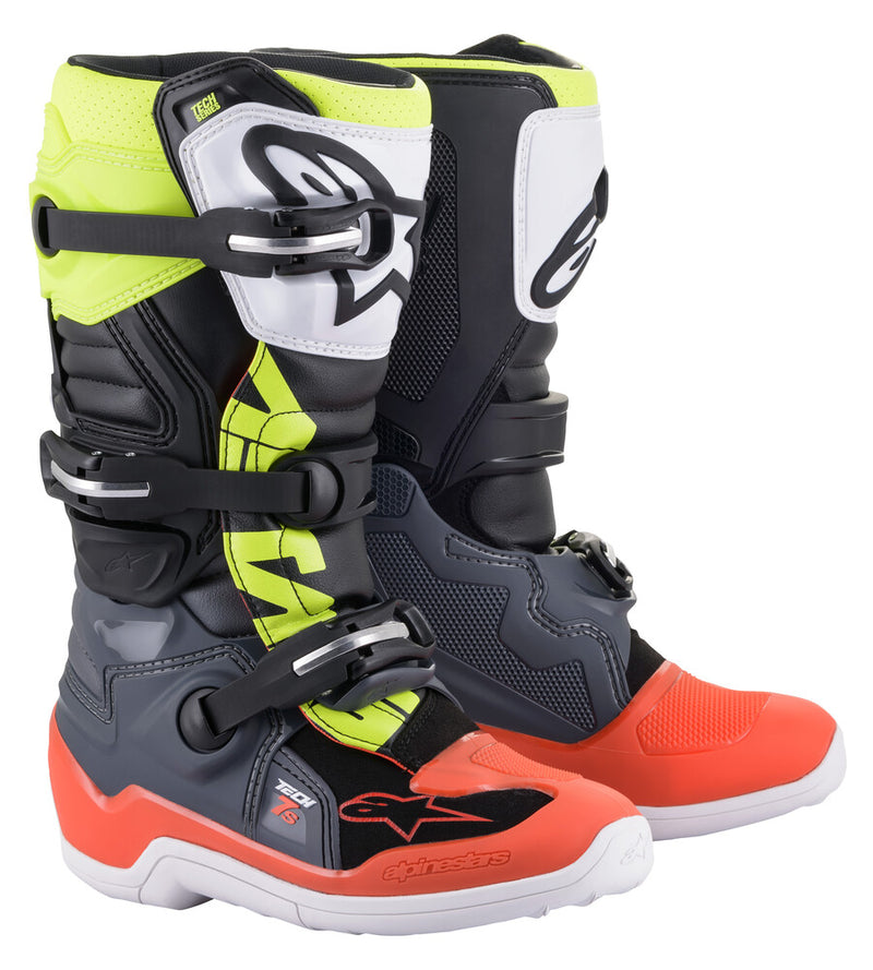 Alpinestars 482-261504 2015017-9058-4 TECH 7S BOOTS DARK GREY/ RED FLUO/YELLOW FLUO SZ 04