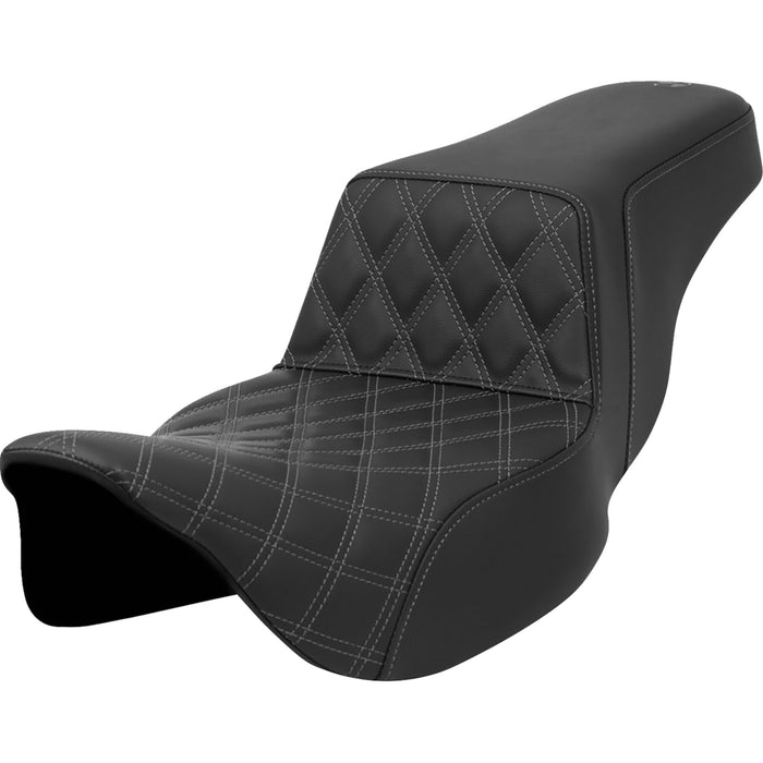 SADDLEMEN 0801-1578 A808-07E-172GRE Lattice Stitch Step-Up Seat - Front Lattice Stitch - Gray Stitch - Extended Reach - FLH/FLT '08-'23