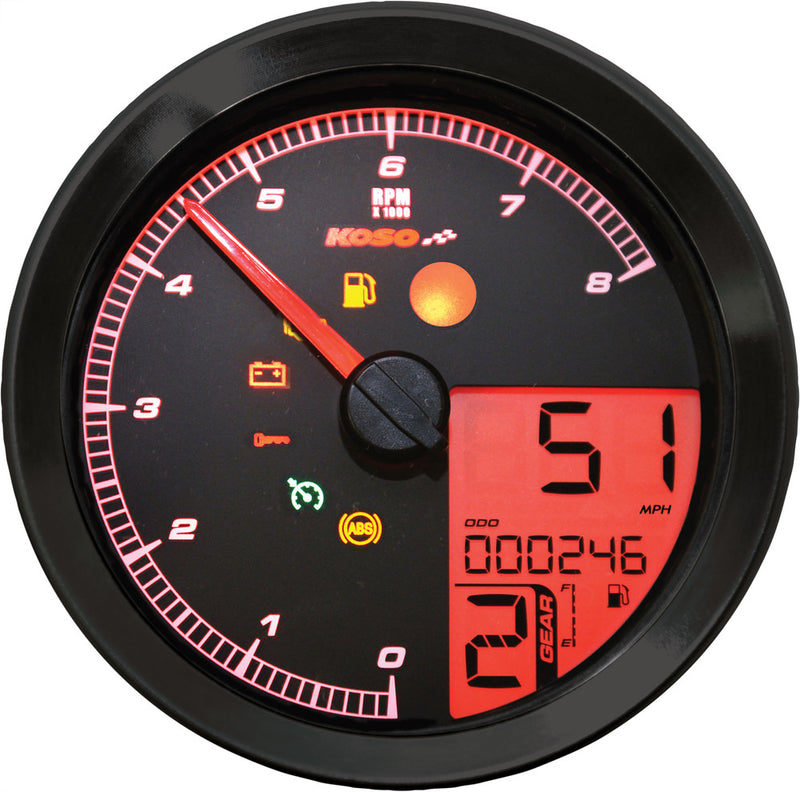 Koso North America Speedo Tach Black Bezel LCD Color Change Display - BA051211 For Harley Dyna 2004-2013