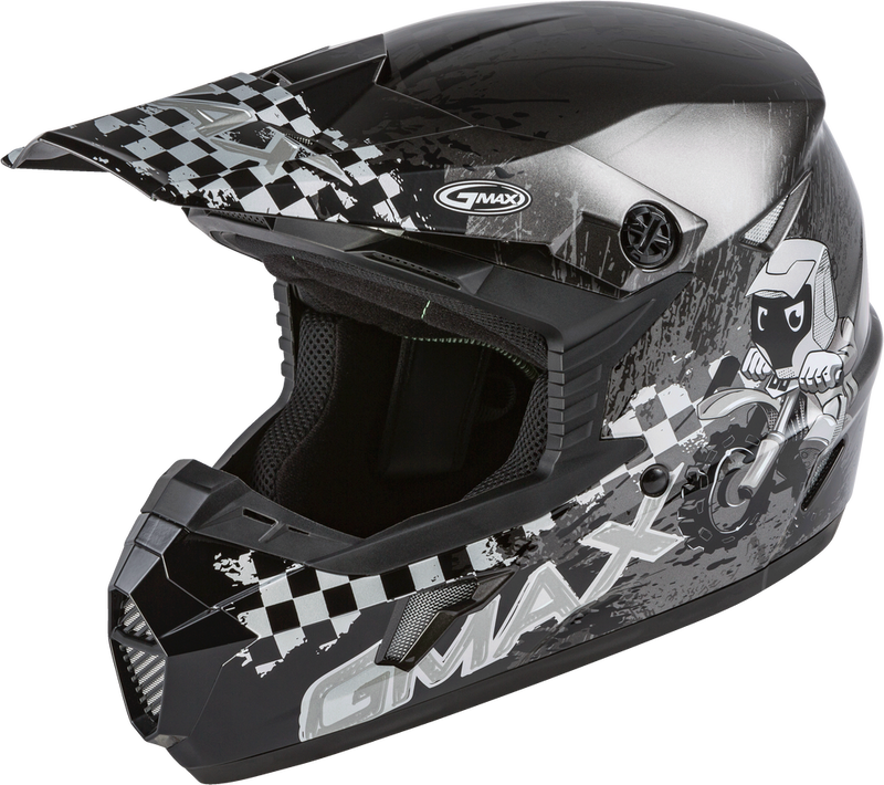 Gmax 72-6640YL G3461542 YOUTH MX-46Y OFF-ROAD ANIM8 HELMET DARK SILVER/BLACK YL