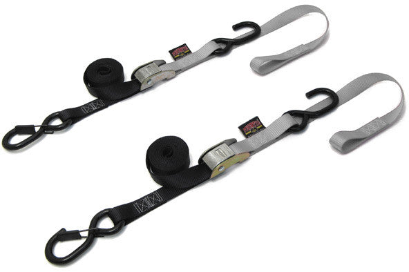 Powertye TIE-Down CAM SEC Hook Soft-TYE 1"X6' Black Silver Pair - 23624-S
