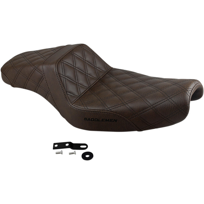 SADDLEMEN 0804-0722 807-11-175BR Step-Up Seat — Full Lattice Stitch - Brown - XL