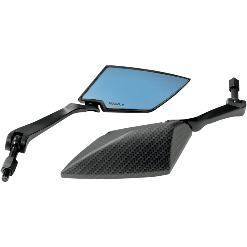 Koso North America TT-Style Mirrors TT-Style Side View Diamond Carbon Fiber Black Blue Lens Pair - OA016CK6