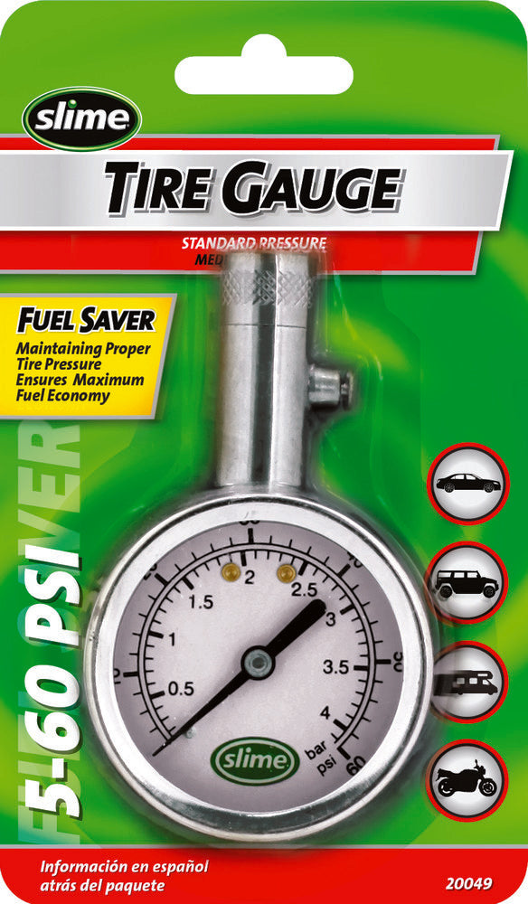 Slime 85-1036 20049 5-60 PSI DIAL GAUGE W/BLEED VALVE CHROME