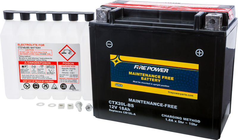 Fire Power Battery Maintenance Free - CTX20L-BS For Harley Motorcycles 1996-2017 | Can-Am Outlander / Renegade / Commander 2007-2013