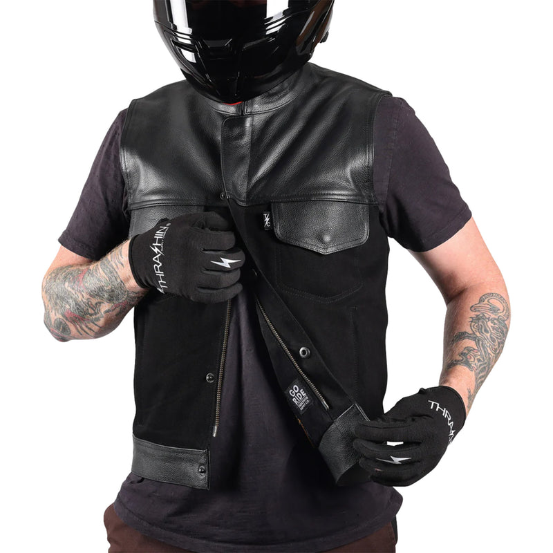 THRASHIN SUPPLY CO. Kanan Leather/Denim Riding Vest Black
