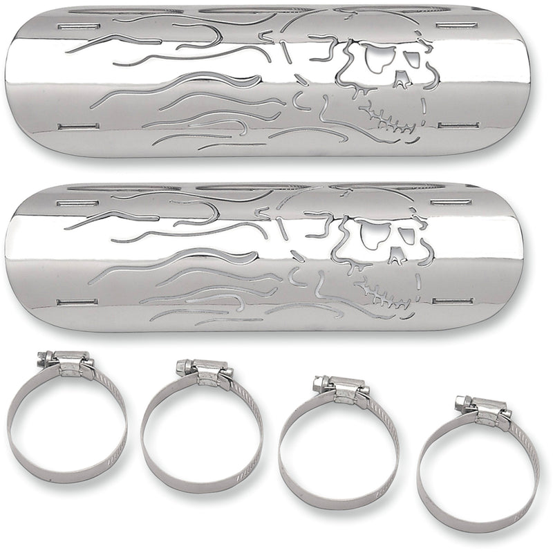DRAG SPECIALTIES 1861-0102 Flaming Skull Heat Shields Flame Skull Heat Shields