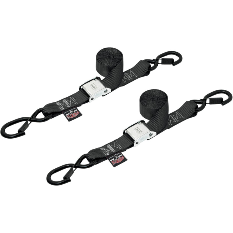 POWERTYE MFG. 3920-0143 28622-S 1-1/2" Cam-Buckle with Safety Latch Hooks Cam Tie-Downs - 1-1/2" x 5-1/2' - Black