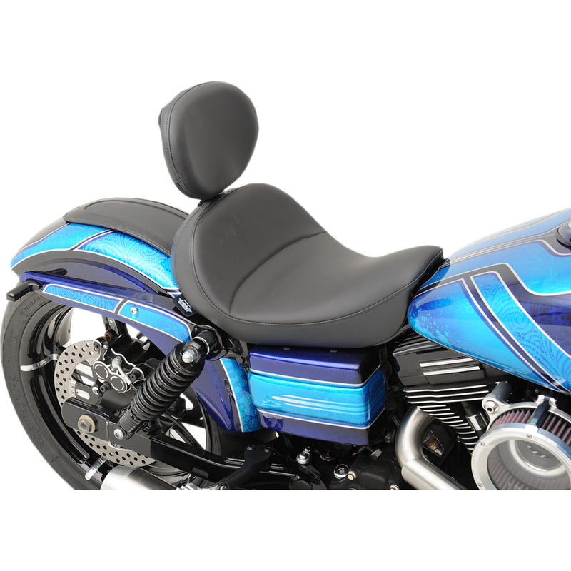 Drag Specialties Solo Seat With EZ Glide II™ Backrest Option Solo Seat Mild Stitched Driver's Backrest - 0803-0555 For Harley Motorcycles 2006-2017