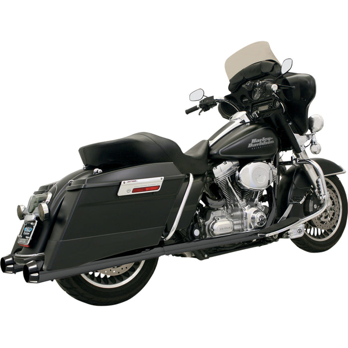 BASSANI XHAUST 1801-0579 FLH-517LRB Megaphone Slip-On Mufflers - Blk/Blk - Fluted - Performance Baffle