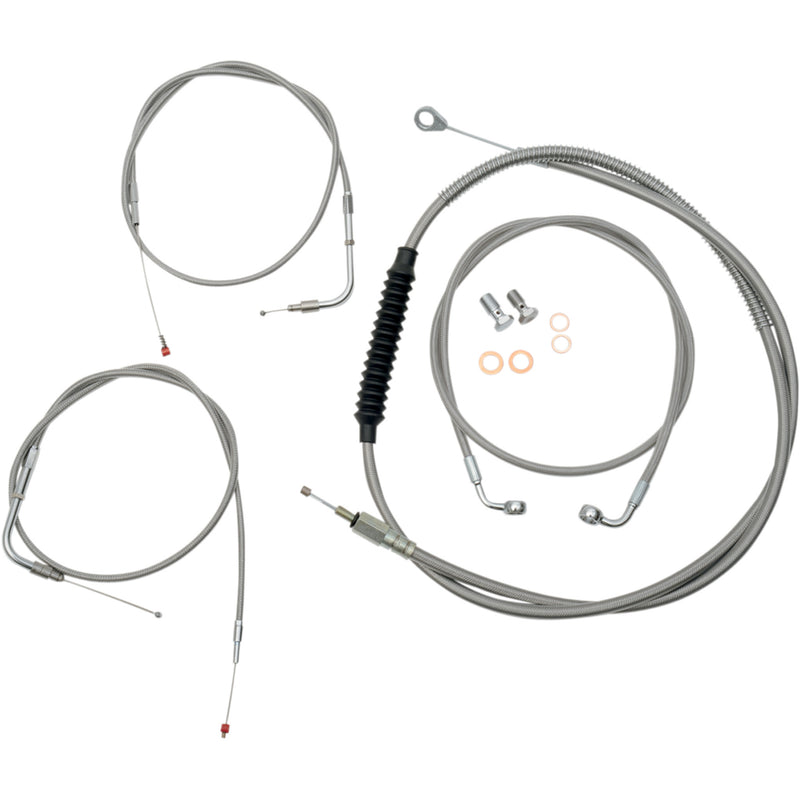 LA Choppers Standard Stainless Braided Handlebar Cable Brake Line Kit 12"-14" Ape Hangers - LA-8100KT-13 For Harley Softail 1996-2006