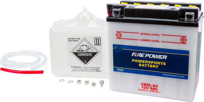Fire Power Battery W Acid 12V Heavy Duty - CB9L-A2 Kawasaki 305 Gpz / Ninja 250R / 110 Mojave / Eliminator 250 1986-1994