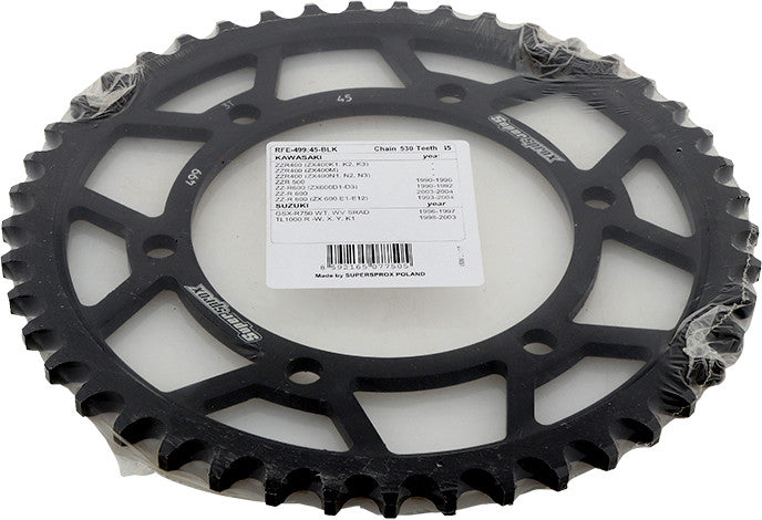 Supersprox Rear Sprocket Steel 45T-530 Black - RFE-499-45-BLK For Suzuki 750 / 1000S / 1000R / 1300R Hayabusa 1996-2007 | Husqvarna TC 65 2018-2021