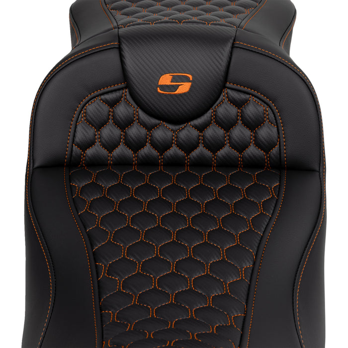 SADDLEMEN 0801-1649 A808-07B-190ORA Honeycomb Roadsofa™ Seat - Orange Stitch - Extended Reach - without Backrest - FLH/FLT '08-'23