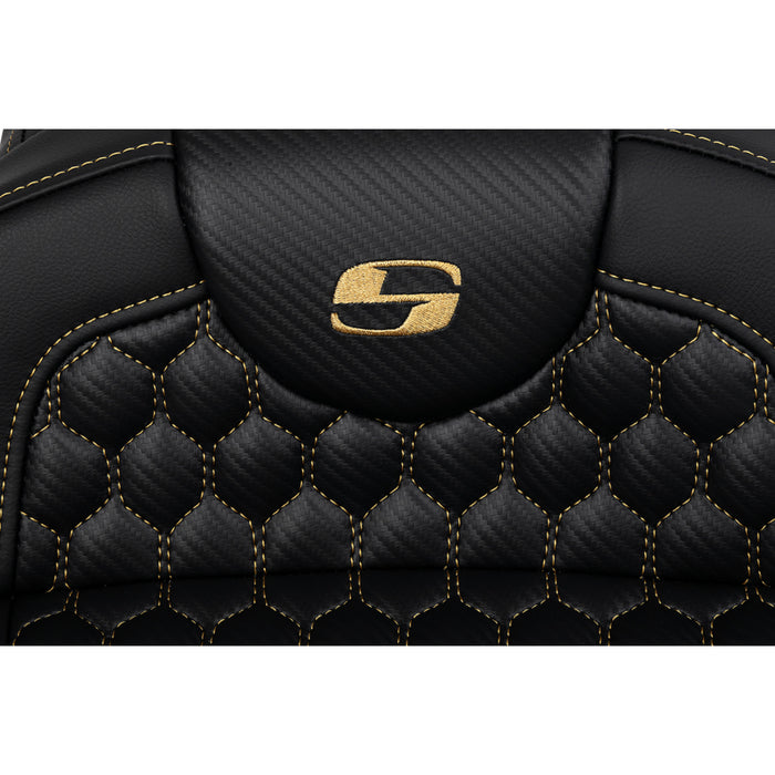 SADDLEMEN 0801-1650 A808-07B-190GOL Honeycomb Roadsofa™ Seat - Gold Stitch - Extended Reach - without Backrest - FLH/FLT '08-'23