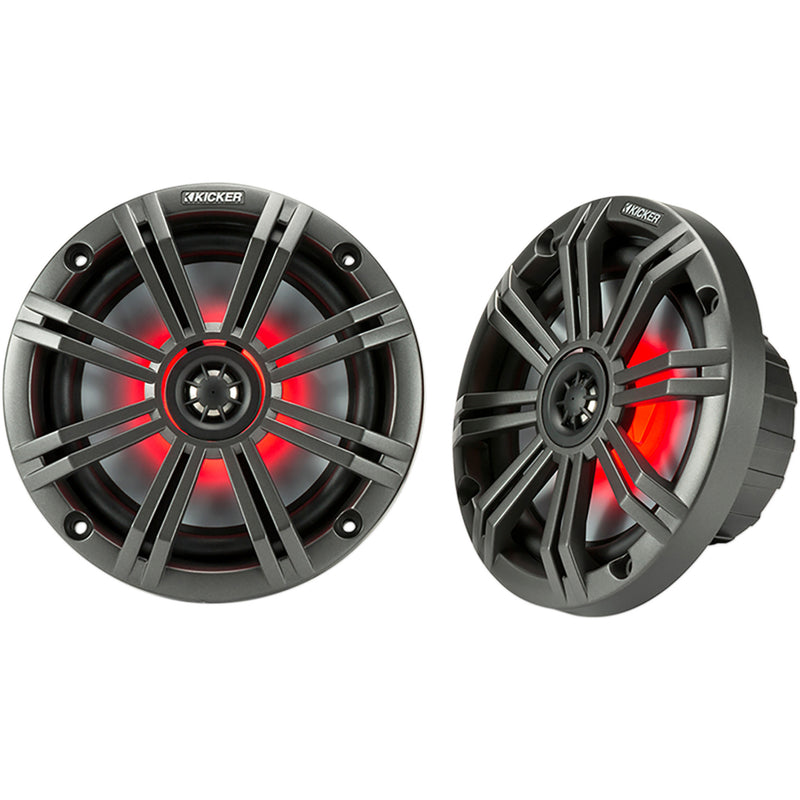KICKER 4405-0593 45KM654L All-Weather Coaxial Speakers with LED Lighting 6.5" Speakers - 7-Color LED