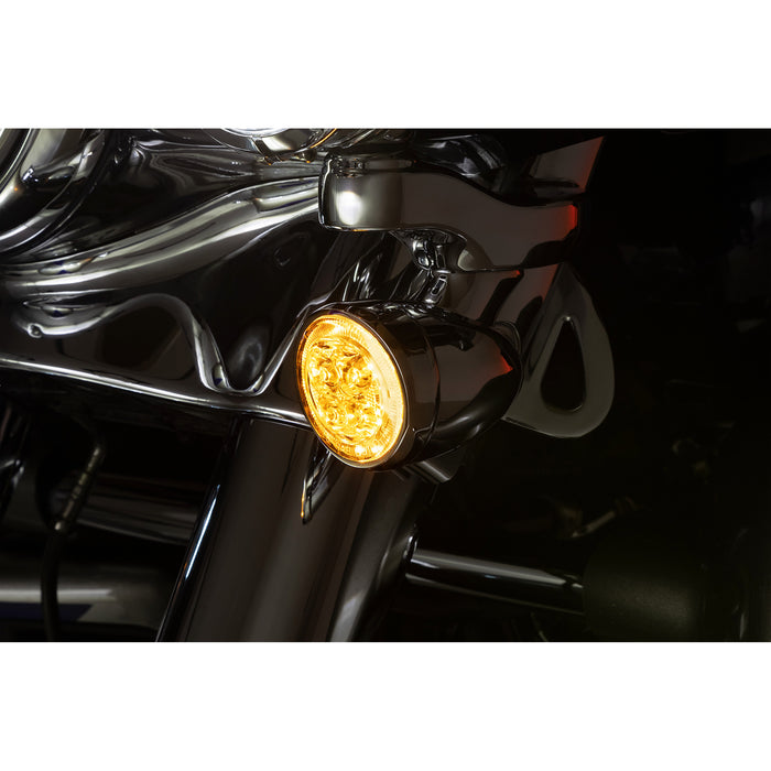 CIRO 2040-2907 45403 LED Fang® Front Signal Light Inserts with Bezel - Turn Signal Insert - Front - Chrome/Clear