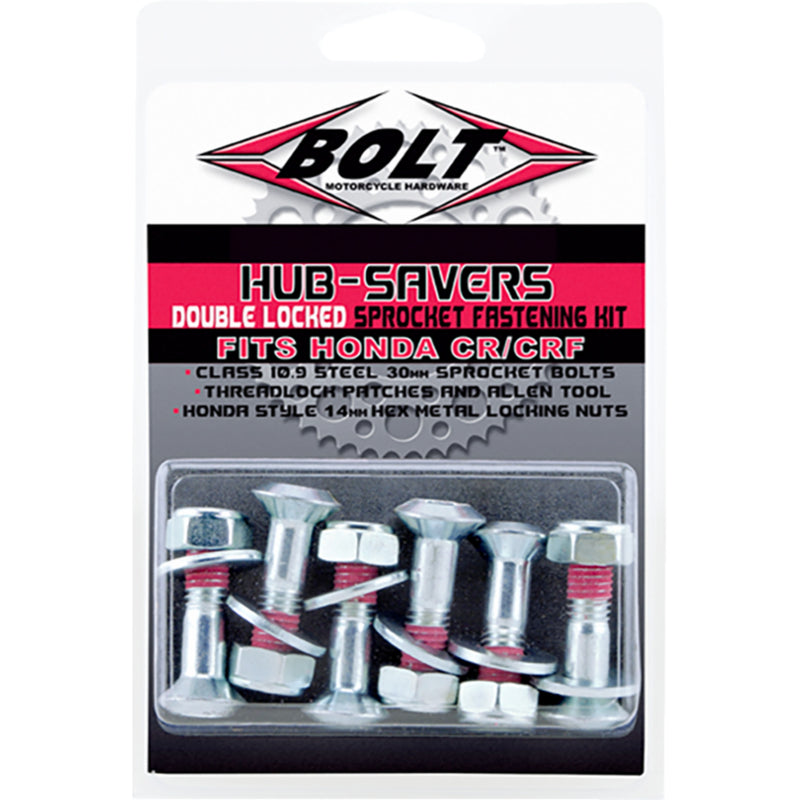 BOLT 2401-0941 2008-HS.CRF Hub-Savers Double Locked Sprocket Fastening Kit Fastener Kit - Hub-Savers/Sprocket - Double Locked - Silver - 6 Pack - Honda
