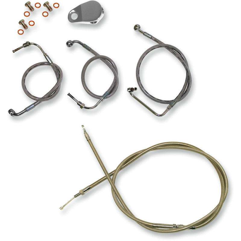 LA Choppers Standard Stainless Braided Handlebar Cable Brake Line Kit 15"-17" Ape Hangers - LA-8010KT-16 For Harley Touring 2008-2013