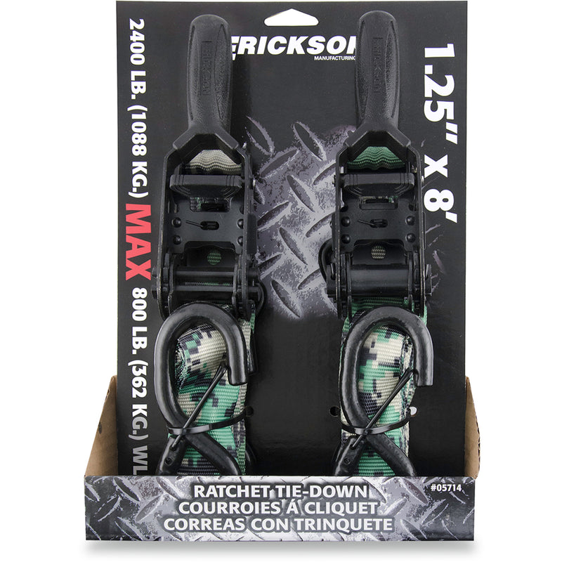 ERICKSON 3920-0404 05714 1-1/4" X 8' Camouflage Ratchet Tie-Down Straps Ratchet Tie-Down - 1.25" x 8' - Camo