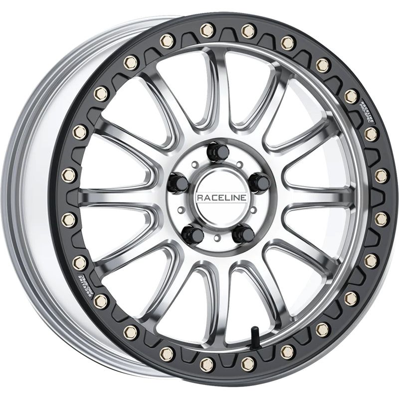 RACELINE WHEELS 0230-1556 A14SB-77012+25 Alpha Beadlock Wheel Wheel - Alpha - Front/Rear - Hyper Silver/with Black Ring - 17x7 - 5/114.3 - +25 mm