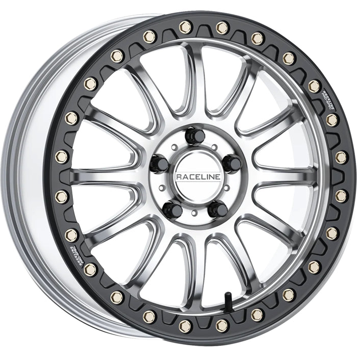 RACELINE WHEELS 0230-1579 A14SB-57037+10 Alpha Beadlock Wheel Wheel - Alpha - Front/Rear - Hyper Silver/with Black Ring - 15x7 - 4/137 - +10 mm
