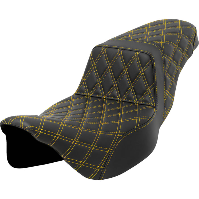 SADDLEMEN 0801-1600 A808-07E-175GOL Lattice Stitch Step-Up Seat - Gold Stitch - Extended Reach - FLH/FLT '08-'23