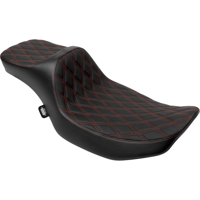 DRAG SPECIALTIES SEATS 0801-2036 Extended Reach Predator III Seat Extended Reach Predator III Set - Double Diamond - Red Stitching - Vinyl - FLH/FLT '23-'24