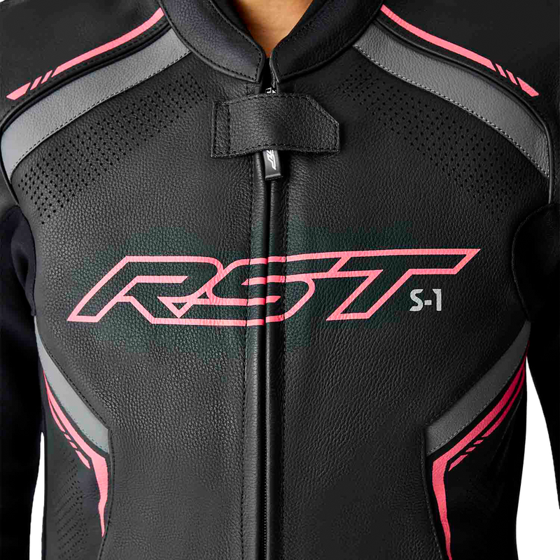 Rst 556-3626110 103626PNK-10 WOMENS S1 D3O LEATHER JACKET BLK/FLO PINK SM