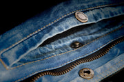 Concealed pocket of blue Iron Sights Club Collar Denim Vest