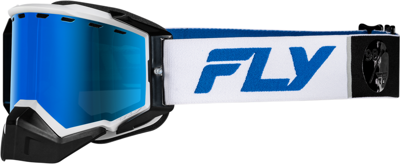 Fly Racing 37-4104 37-4104 ZONE ELITE SNW GOGGLE WHT/BLUE W/DRK BLU MIR/PLRZD SMOKE LENS