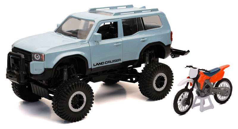 New Ray Toys 959-0205 37586 1:18 SCALE TRUCK/RACE BIKE LAND CRUISER/ORANGE RACE BIKE