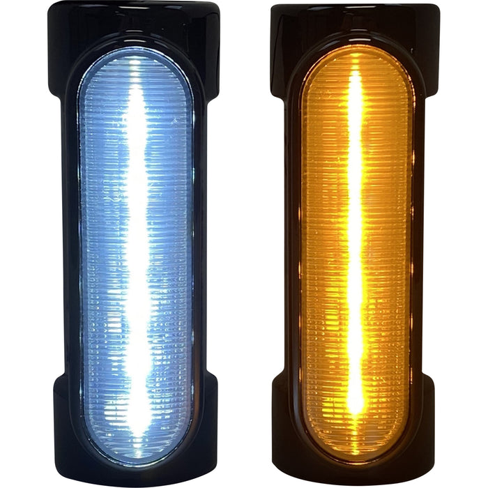 CUSTOM DYNAMICS 2040-2529 CD-CB-AW-HD-B Dynamic Amber/White Engine Guard LEDs - Engine Guard Light - '97-'13 FLH - Black