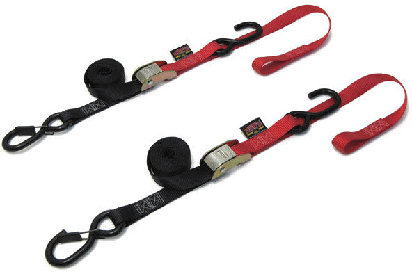 Powertye TIE-Down CAM SEC Hook Soft-TYE 1"X6' Black RED Pair - 23621-S
