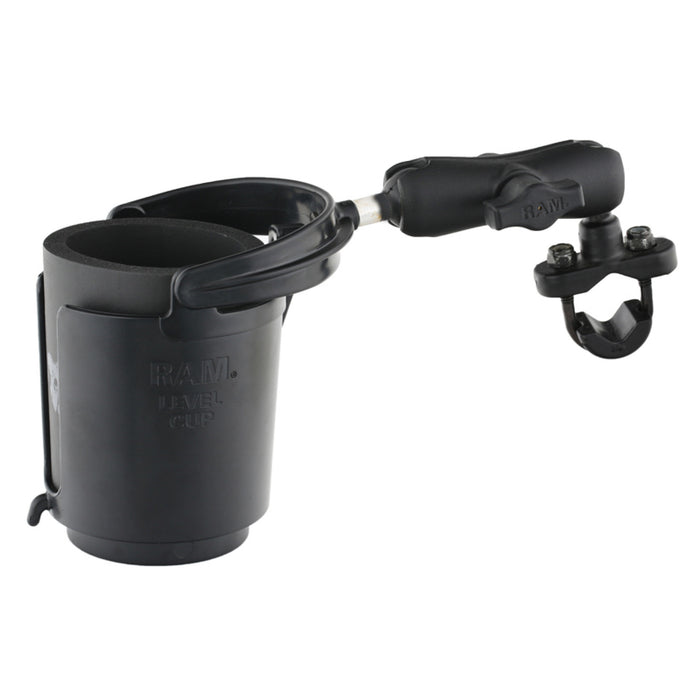 RAM MOUNTS 0636-0129 RAM-B-132RU RAM® Handlebar Rail Mount with U-Bolt Base, Level Cup™ Drink Holder and Koozie Cup Holder - Level Cup™ - Rail Mount