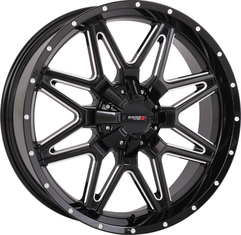 System 3 3-207235 20S3-7235 ST7 WHEEL 20X7 4+3 (+10MM) 4/137 & 4/156 GLOSS BLK MILLED