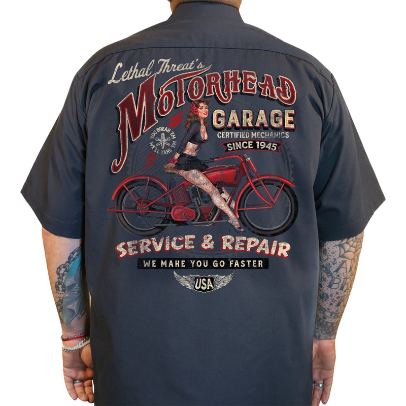 LETHAL THREAT 3040-3322 DG60177L Motorhead Garage Shop Shirt gray - large